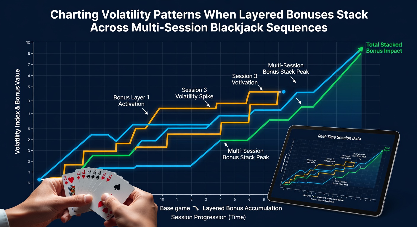 Detailed charts displaying volatility shifts in stacked blackjack bonus sequences over multiple sessions
