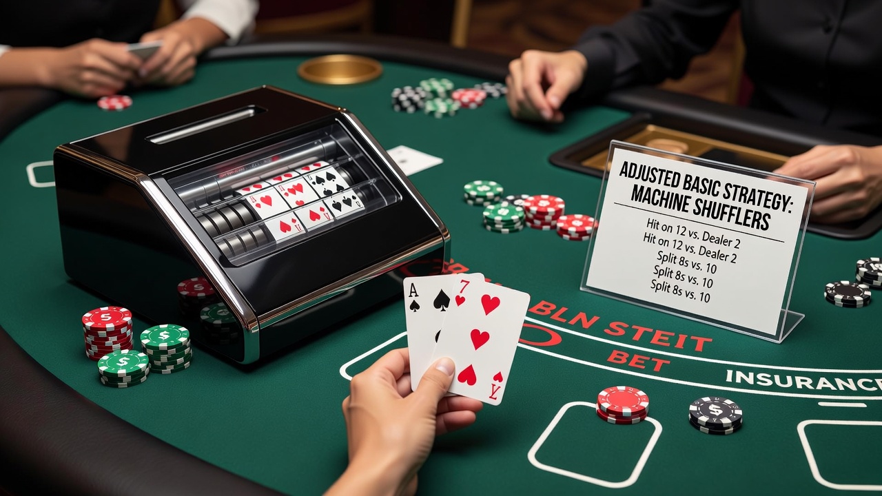 Continuous shuffler machine operating alongside a blackjack table during live play