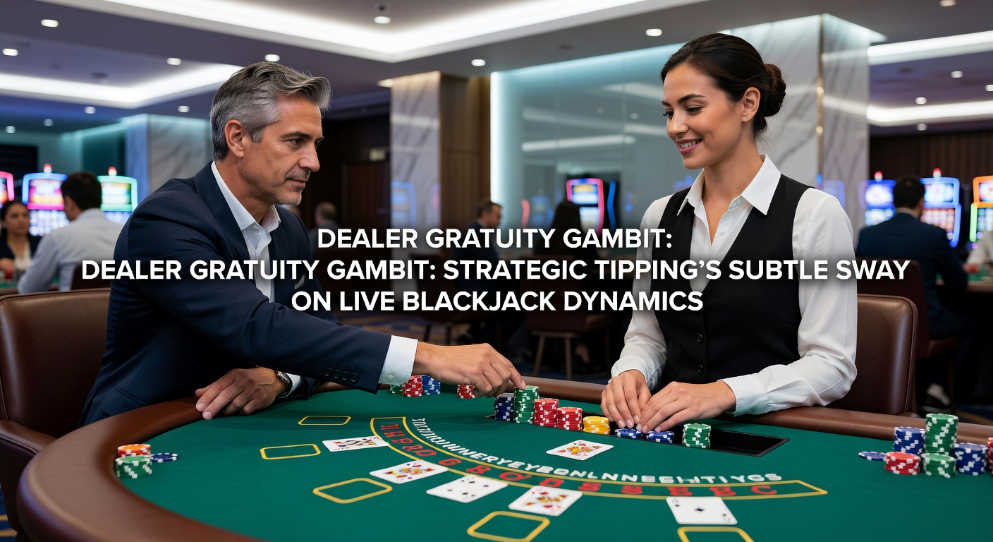 Close-up of colorful casino chips being tipped to a dealer amid a lively blackjack game, capturing the strategic gratuity exchange