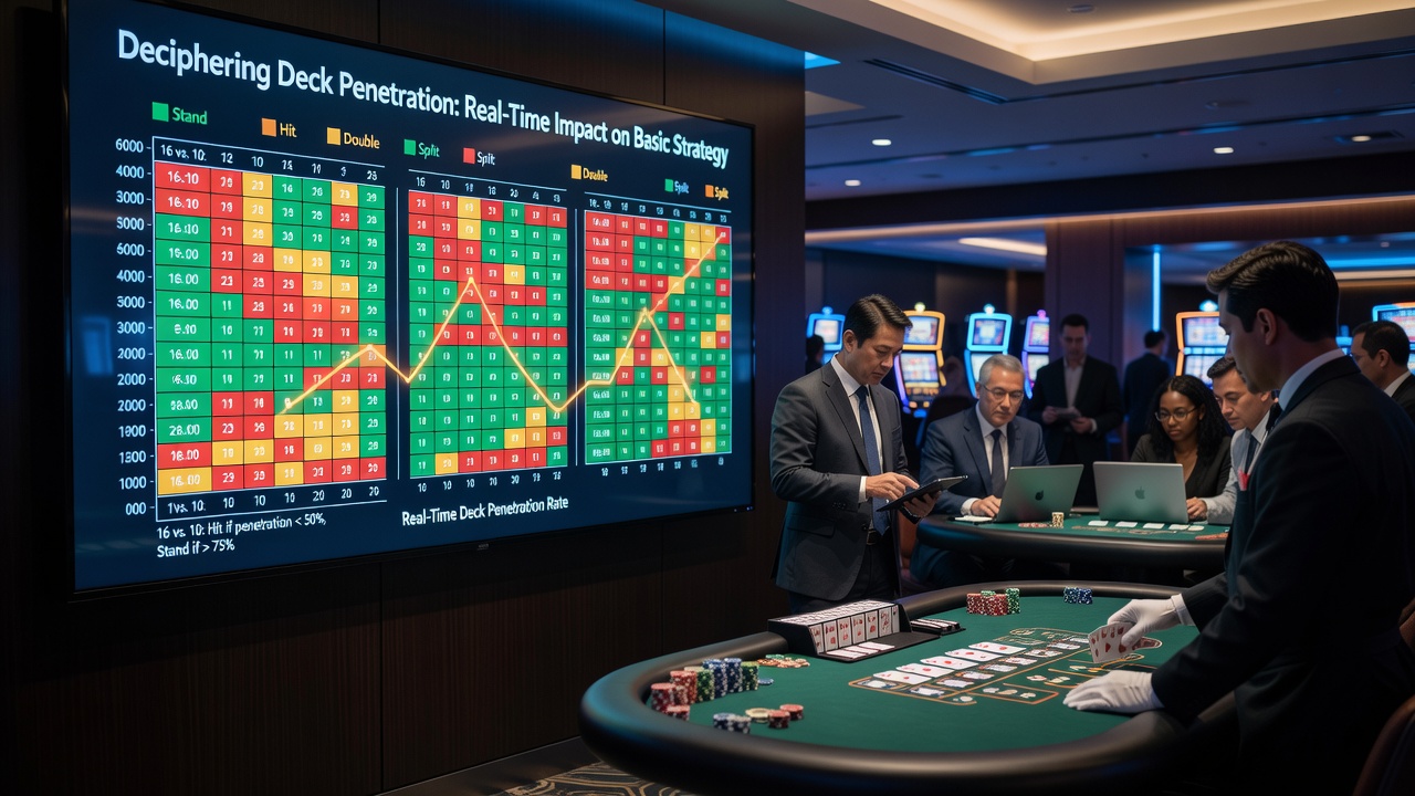 Blackjack table with dealer managing shoe penetration during live play