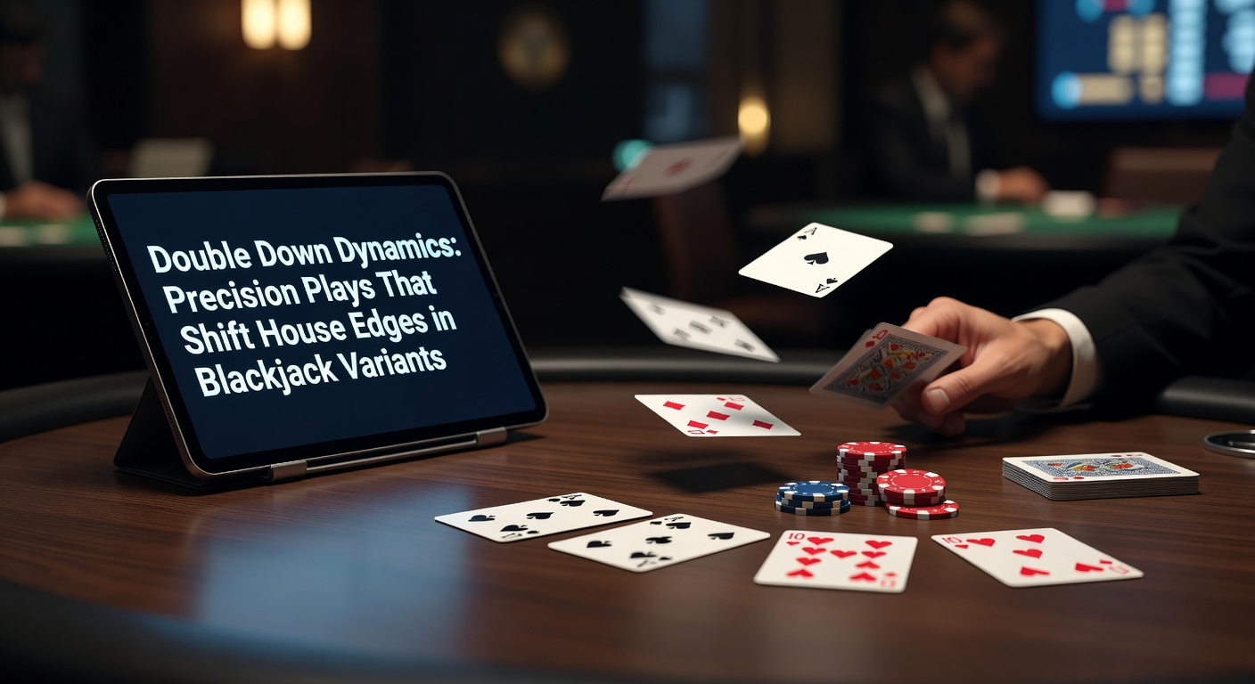 A blackjack table showing a player executing a double down move with chips doubled on a strong hand against the dealer's upcard