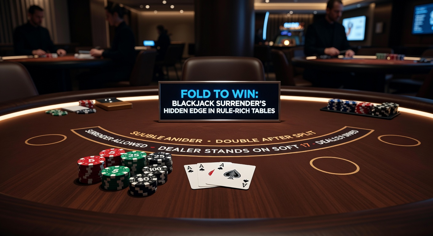 Strategy chart highlighting surrender plays on a digital blackjack interface with rule indicators