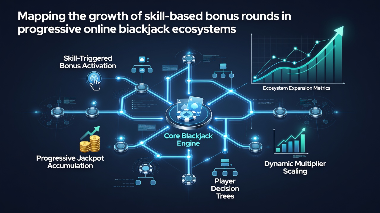 Chart displaying the increase in skill-based bonus features across progressive online blackjack platforms between 2020 and 2026