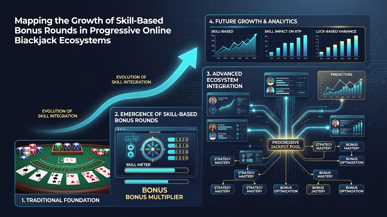 Infographic illustrating regional adoption rates of skill-based progressive blackjack bonuses across North America, Europe, and Asia-Pacific in 2026