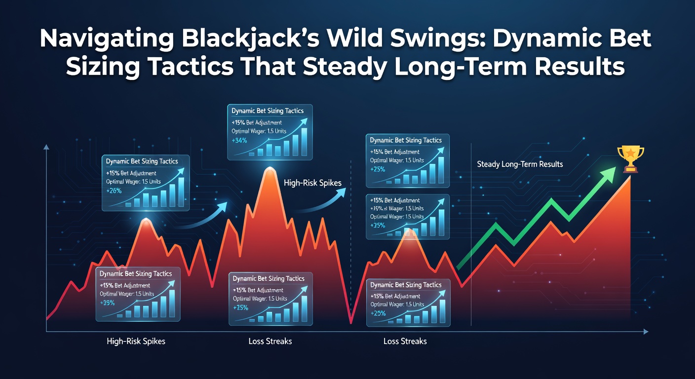 Graph showing blackjack variance with fluctuating bankroll lines over thousands of hands, highlighting dynamic bet sizing smoothing the curve