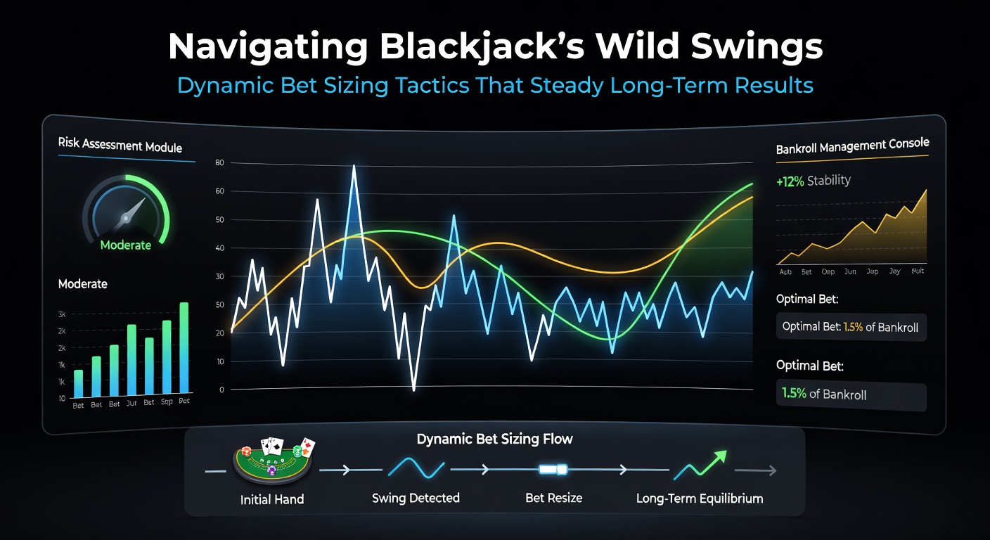 Close-up of a blackjack table with chips stacked in varying sizes, dealer hand visible, illustrating bet ramping during a hot shoe