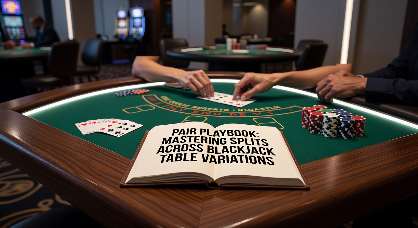 Blackjack table showing a player splitting a pair of eights against a dealer six, with chips divided into two hands