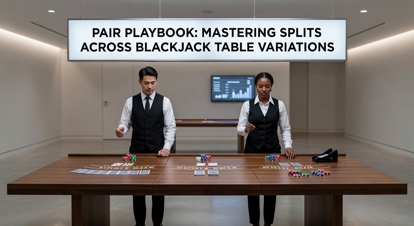 Strategy chart close-up highlighting split decisions for various player pairs versus dealer upcards in a multi-deck game