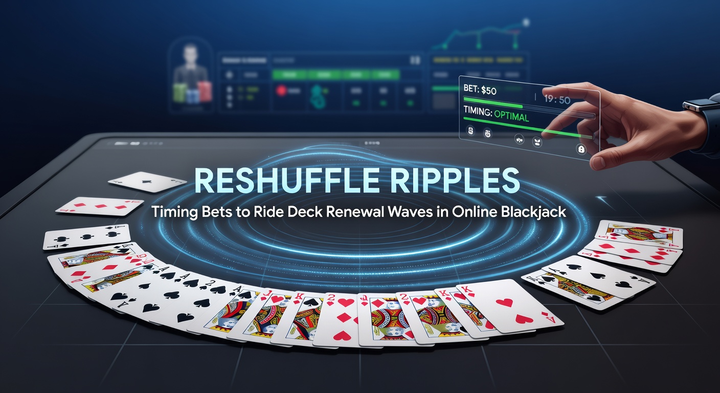 Digital visualization of blackjack shoe penetration with reshuffle points highlighted in a live online casino interface, showing wave-like patterns of deck renewal