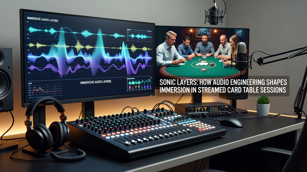 Close-up of dealer hands and microphone array capturing chip and card sounds at a live table