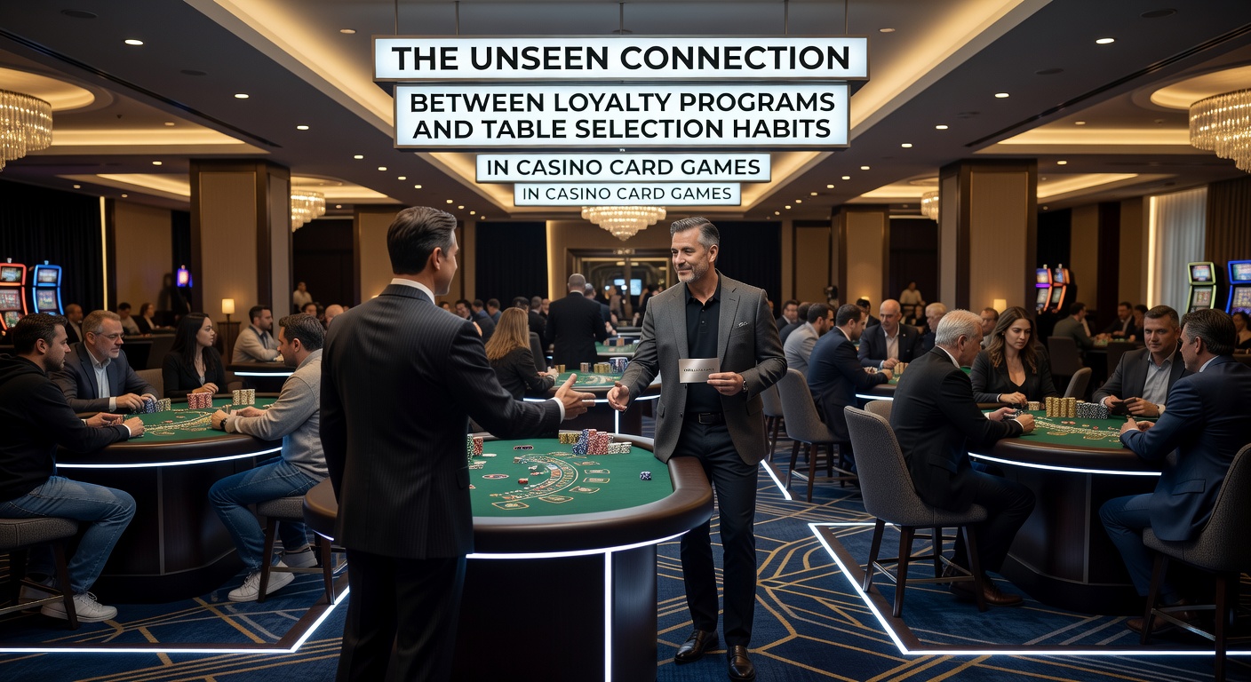 Casino floor with card game tables and loyalty program displays