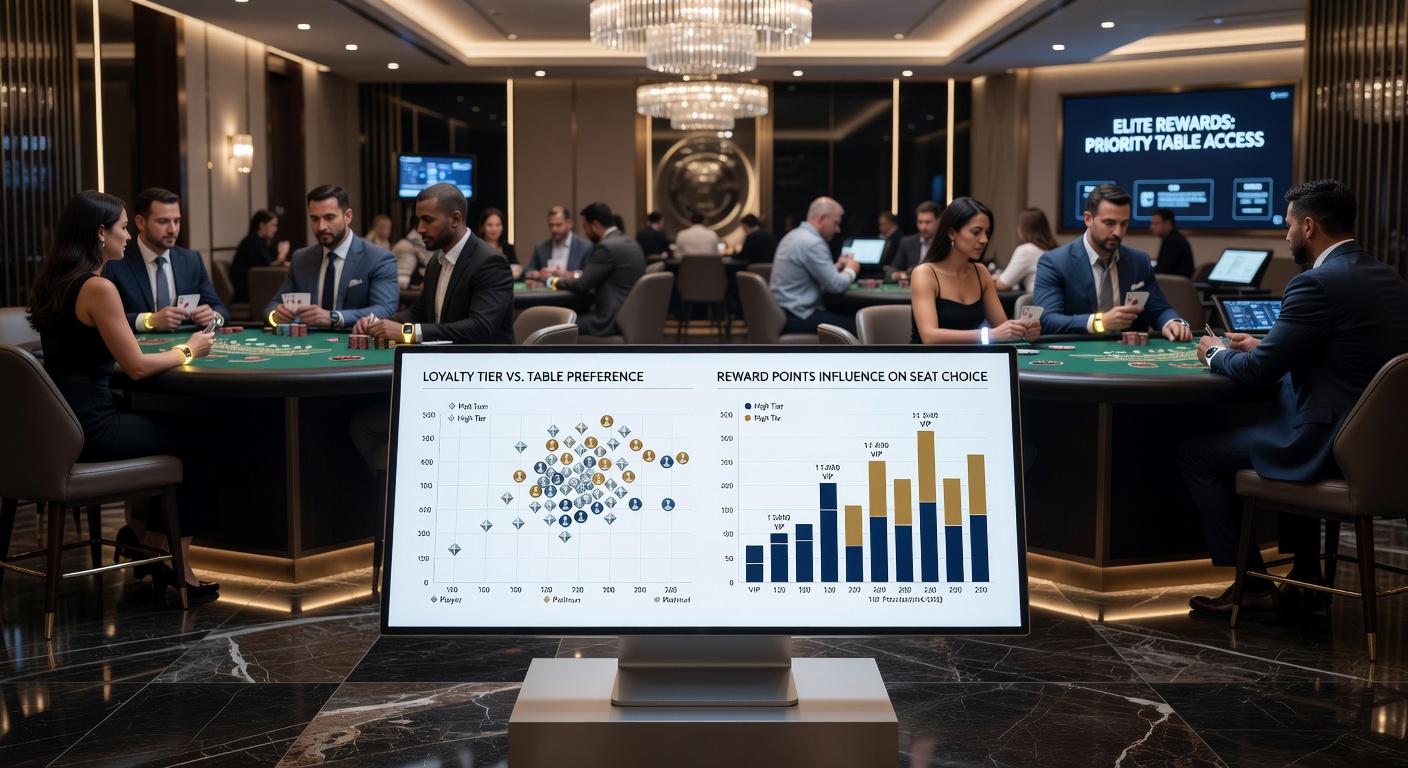 Players reviewing loyalty cards and table signage in a card game area