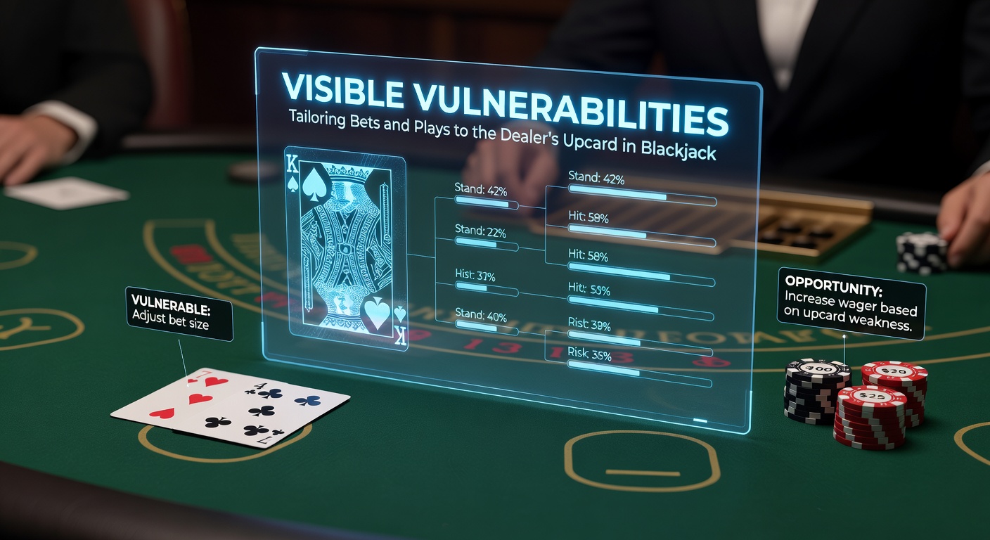 Blackjack table showing dealer's upcard and player decisions in action