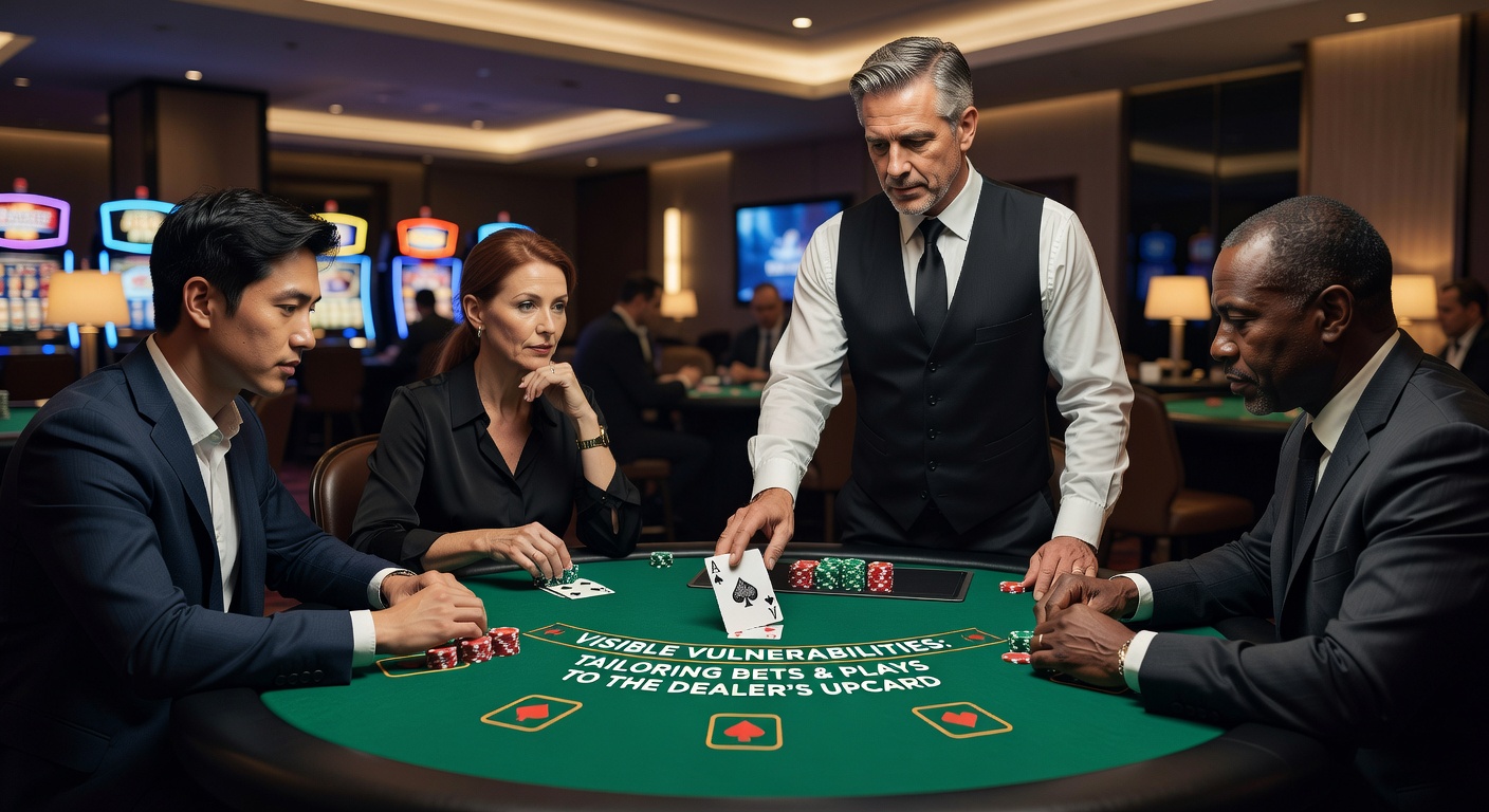 Strategy chart illustrating optimal plays against various dealer upcards in blackjack
